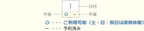 〇は利用可能日です。―は予約済みもしくは休館日です